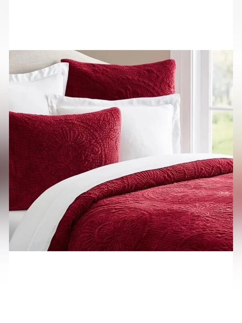 Pottery Barn  ~  quilted  Linen cotton side-tie  2 Pillow shams